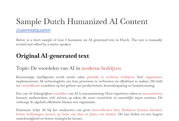 humanize and improve ai generated dutch text